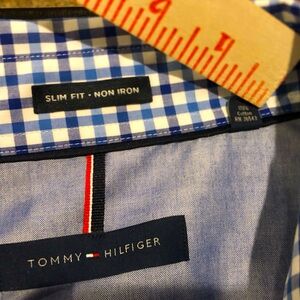 Tommy Hilfiger 2XL XXL Slim Fit Button Up Long Sleeve Dress Shirt White Navy